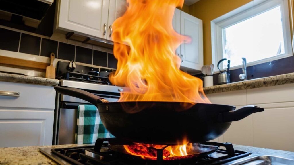 Huge Fire in Kitchen Frying Pan